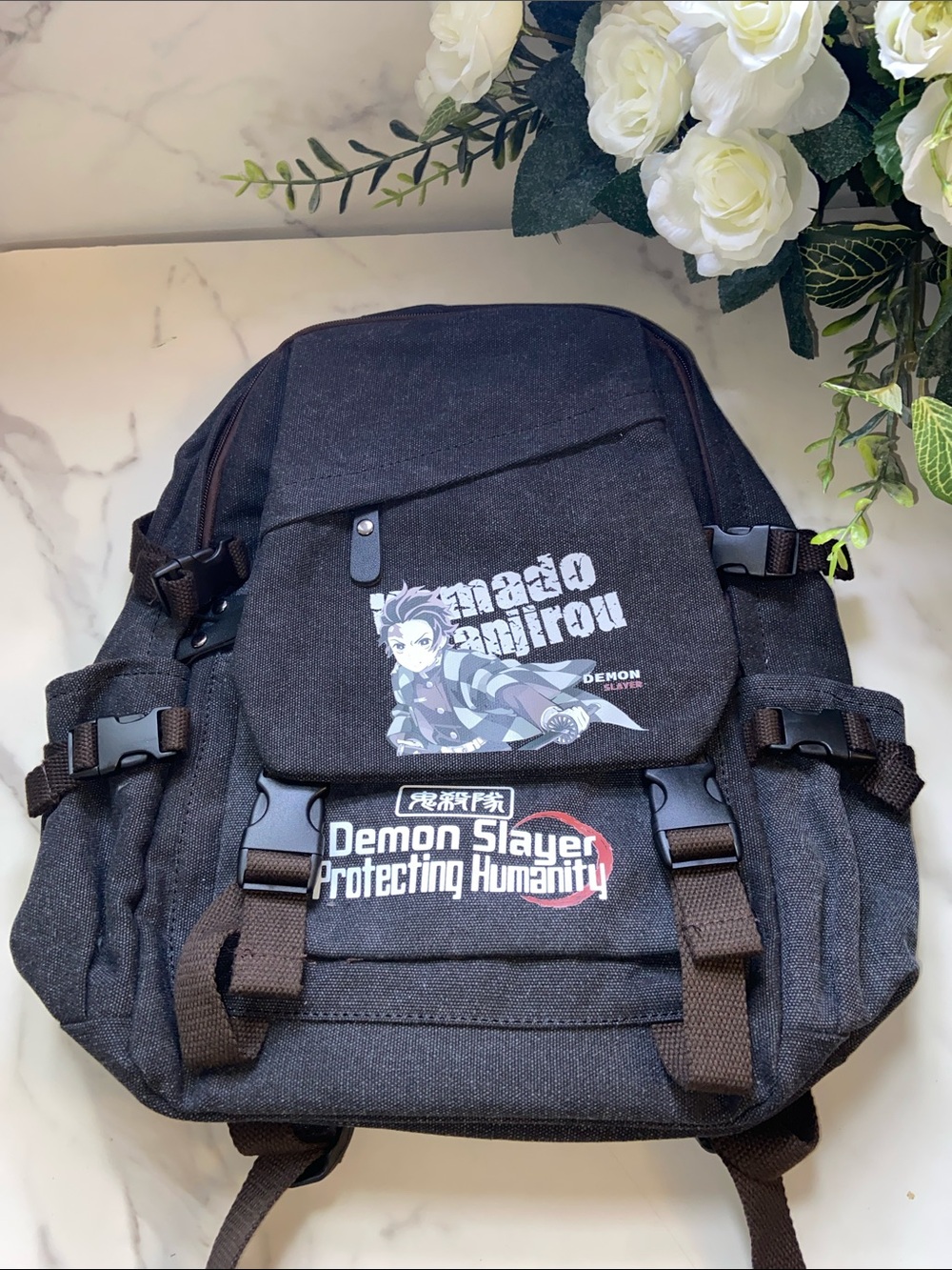 Kamado  Zuko Demon Slayer Graphic Black/Gray Canvas Backpack Anime